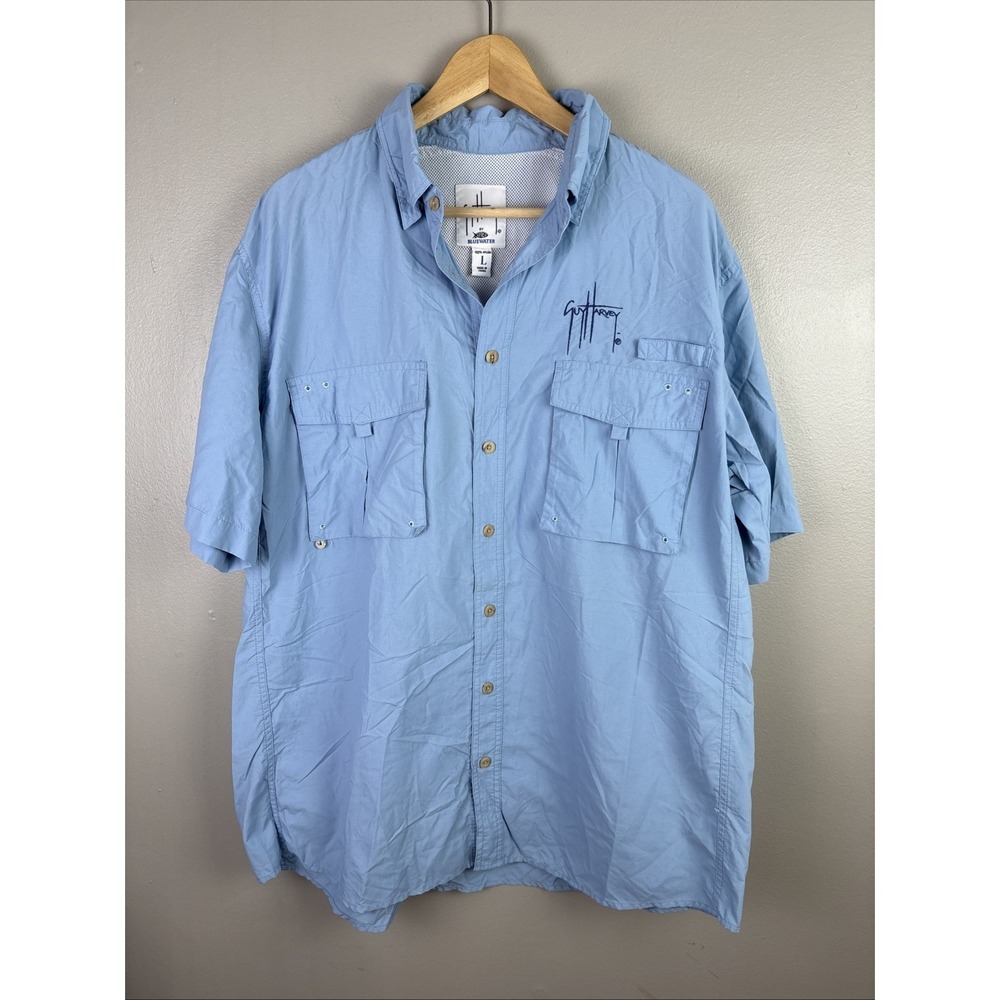 Guy Harvey by AFTCO Bluewater Men's Short Sleeve Button Up Shirt Size L Marlin